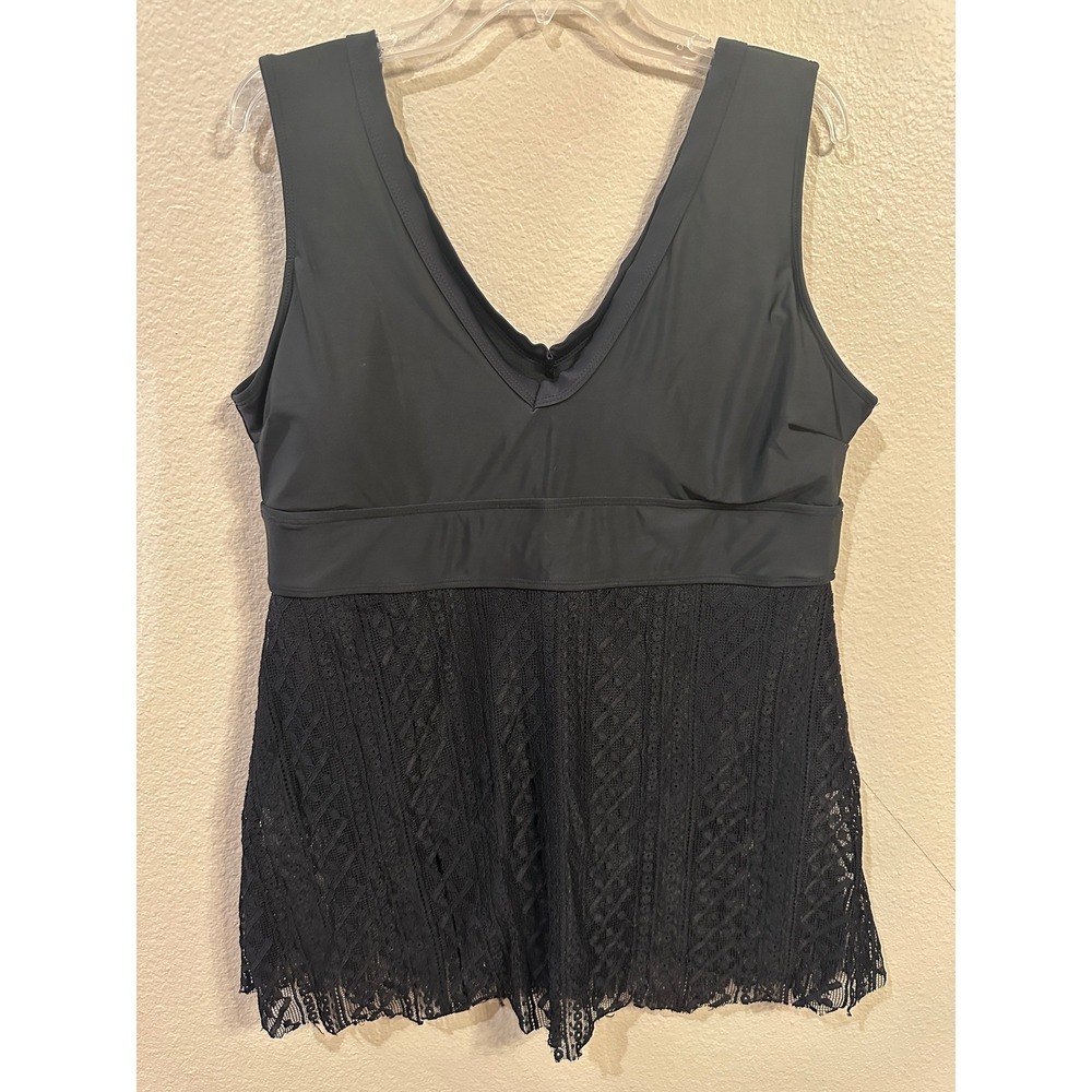 Black Swimdress Lace Tankini Top Swimsuit Cover Up Beach Resort Vacation